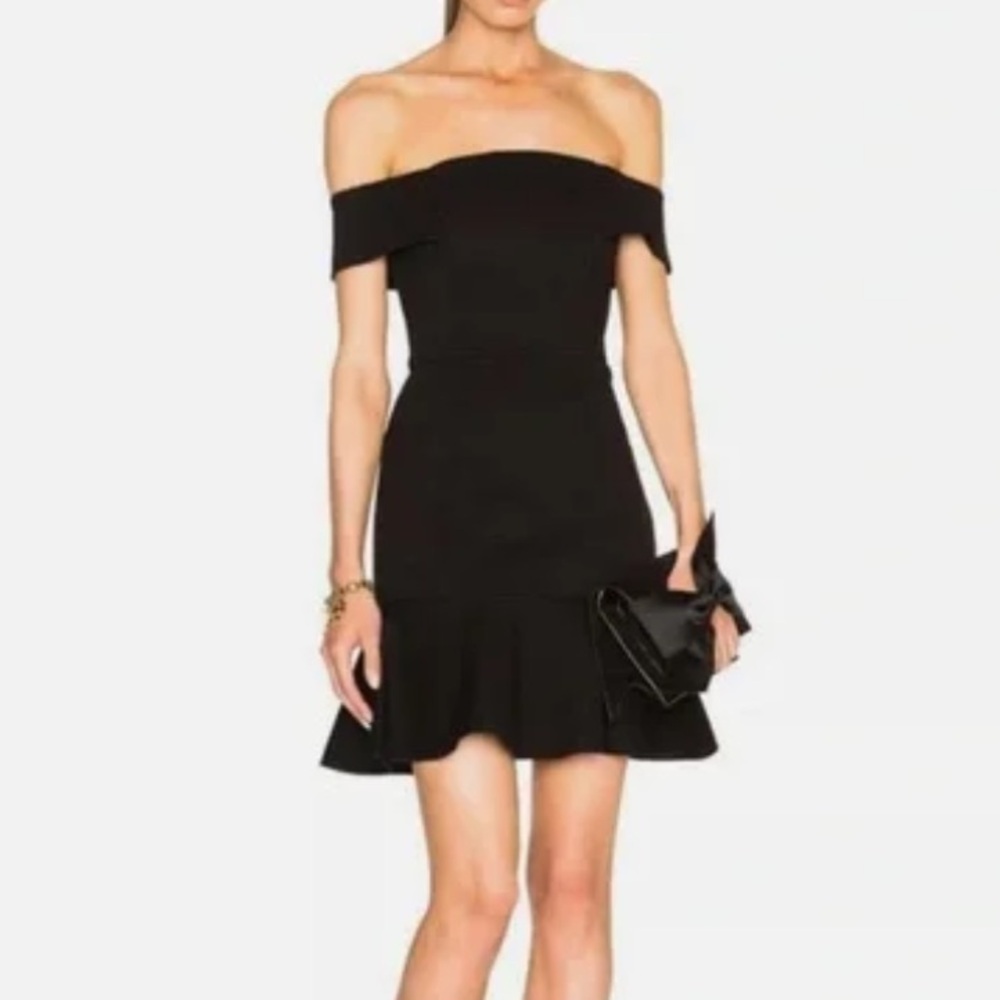 N/NICHOLAS Black Off-The-Shoulder Ruffle Hem Mini Dress Size 8